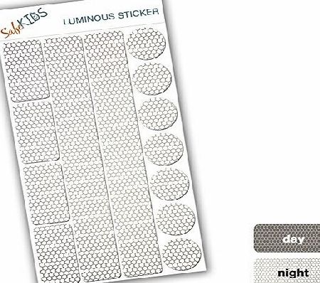 SafeKIDS luminous sticker, WHITE, 13 stickers for pushchairs, bicycle helmets and more