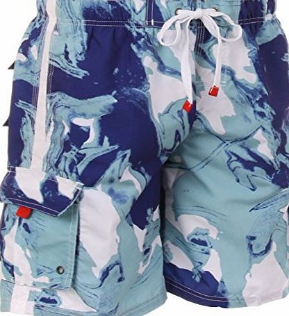 Sakkas LA018113B - Mens Multi Color Wave Design Skate Surf Board Short / Swim Trunks (Various Colors And Sizes ) - navy/Medium