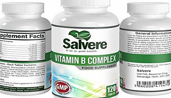 Salvere Vitamin B Complex - contains Vitamin B1, B2, B3, B5, B6, B12, D-Biotin amp; Folic Acid - essential vitamins for healthy living - improve metabolism - increase energy levels - improve memory and conce