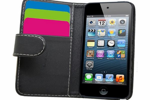 SAMRICK  Executive Specially Designed Leather Book Wallet Case with Credit Card/Business Card Holder for Apple iPod Touch 5/5G - Black