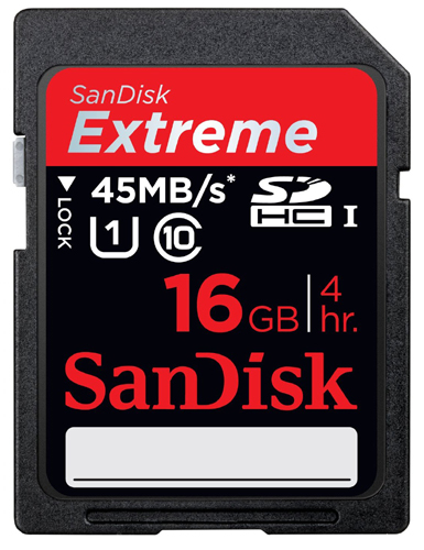 SanDisk Extreme HD Video SDHC Card 45MB/sec