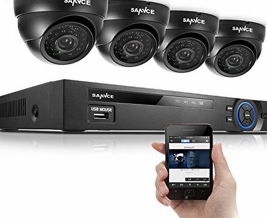 SANNCE 4 Channel Full 960H CCTV DVR, 1TB HDD, with 4-800TVL Outdoor Security Camera Home Surveillance System, Built-in IR-Cut Filter, Internet Access, QR Code Scan Smart Phone View
