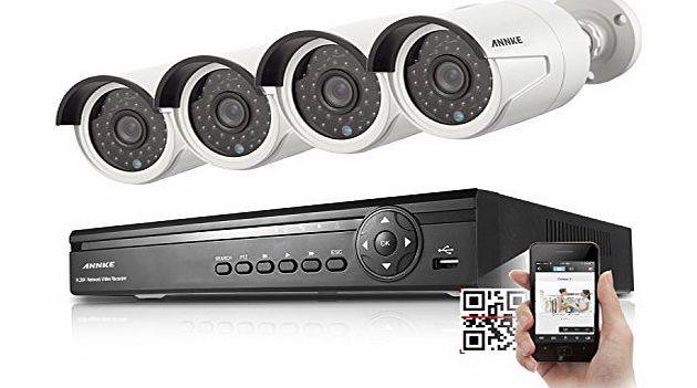 SANNCE 4CH 960H DVR With 4PCS 800TVL Weatherproof CCTV Cameras Home Security System, QR Code Scan Remote Access, NO HDD