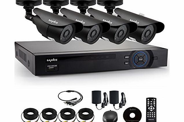 SANNCE 8CH DVR Recorder with 4x CCTV Security Cameras System (D1, HDMI/VGA/BNC, 800TVL, Waterproof/Weather,