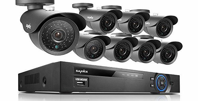 SANNCE 8CH HDMI Full 960H DVR Security System with 8 800TVL 42pcs IR Leds Night Vision Cameras, 1TB Hard Drive, and Remote Web / Mobile Access (Black)