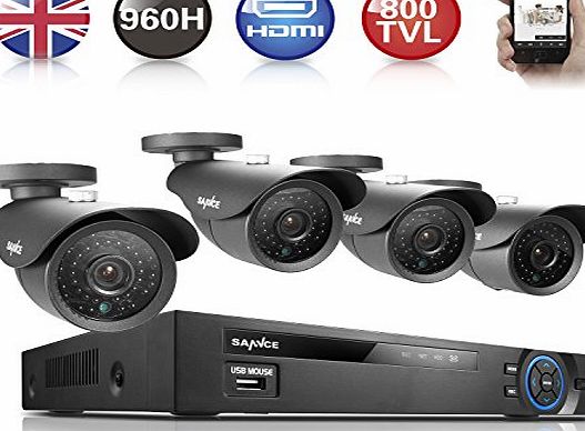 Home & Business 4Ch Full 960H CCTV DVR and 4 x 800 TVL CCTV Indoor Outdoor Color Surveillance Cameras System Kit, P2P Function / QR Code Scan / PC Easy Remote Access ( NO HDD )