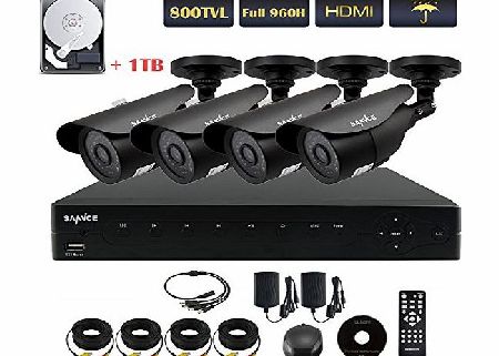 SANNCE SN-D4C403H1 4-CH HDMI Digital Video Recorder System with 4 Outdoor Day/Night Bullet Cameras 