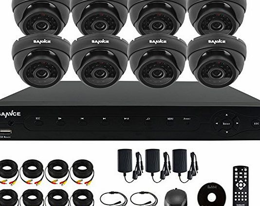 SANNCE SN-D8C801 8-Channel HDMI Digital Video Recorder Surveillance System with 8x Day/Night Indoor Fixed Dome Cameras (D1 P2P, HDMI/VGA/BNC, 480TVL, IR Night Vision) (Black - Indoor)