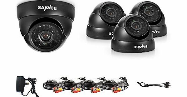 SANNCE Super Day Night Vision Home Security Camera System, Hi Resolution 800TVL, Weatherproof, Fixed Indoor amp; Outdoor Dome Camera, Metal Casing Vandal Proof, with Free Power Supply (4-PACK)