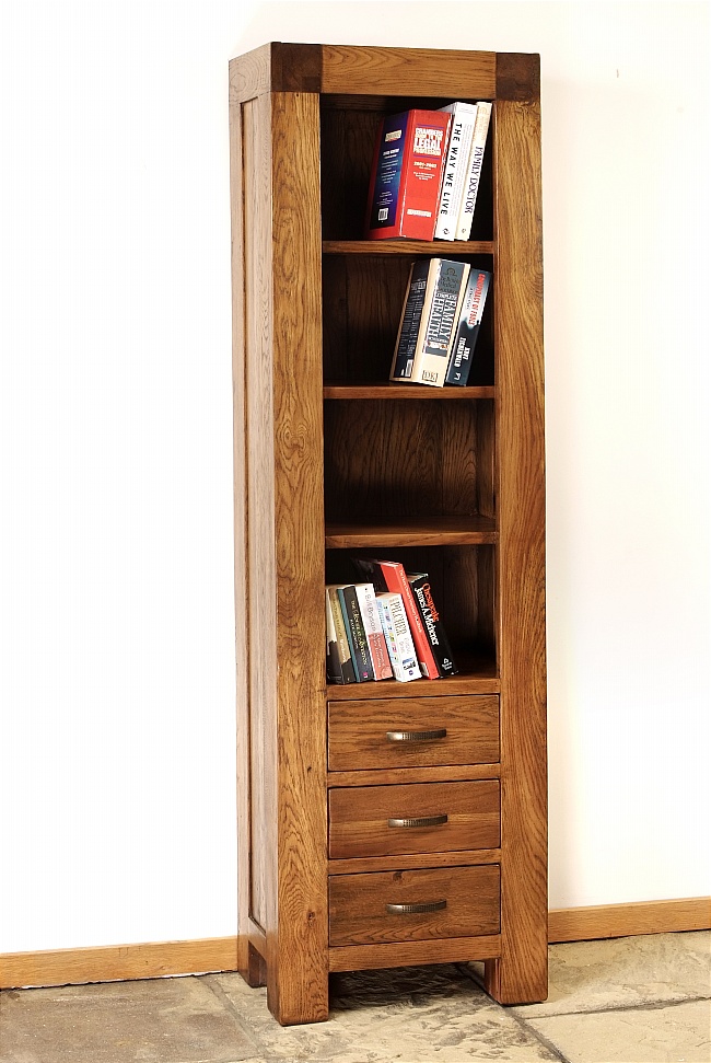 santana Reclaimed Oak Slim Bookcase with 3 Drawers