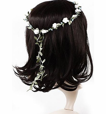 Lady Girl Boho Floral Flower Festival Wedding Garland Forehead Hair Head Band (White)