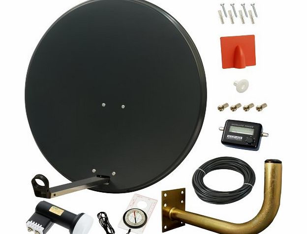 Satgear 80cm High Gain Satellite Dish with Twin LNB, Twin Cable, Mounts and Fittings - Dark Grey
