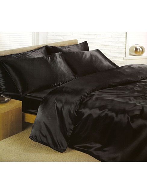 Black Satin Double Duvet Cover, Fitted Sheet and