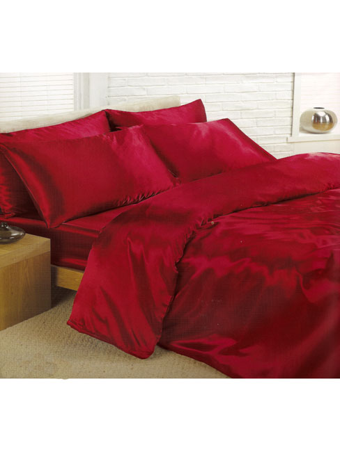 Burgundy Satin King Duvet Cover, Fitted Sheet and 4 pillowcases Bedding