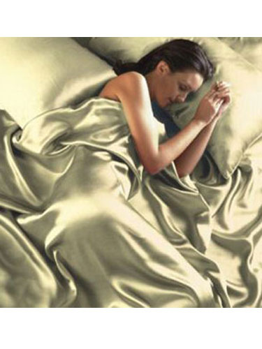 Satin Sheets Cream Satin Double Duvet Cover, Fitted Sheet and
