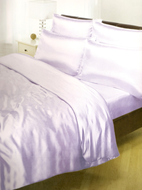 Satin Sheets Lilac Satin King Duvet Cover, Fitted Sheet and 4