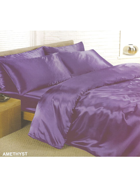 Satin Sheets Purple Satin Double Duvet Cover, Fitted Sheet