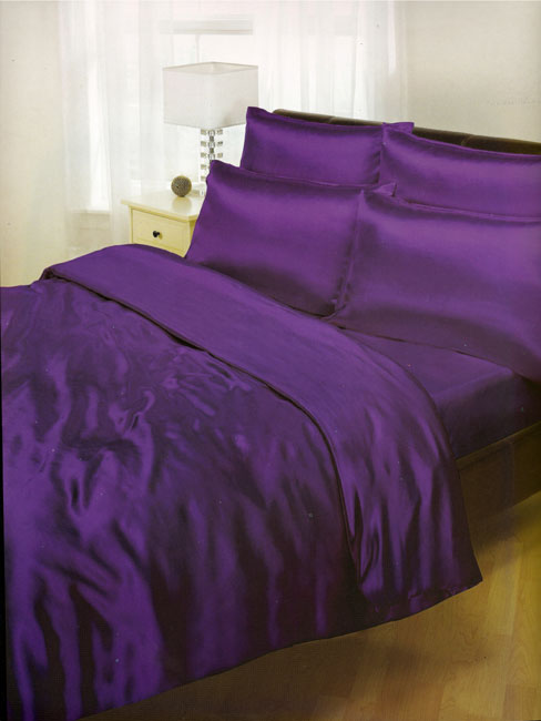 Purple Satin King Duvet Cover, Fitted Sheet and