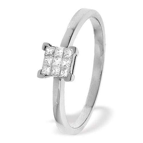 0.15 Carat Princess Cut Diamond Ring In 18 Carat White Gold