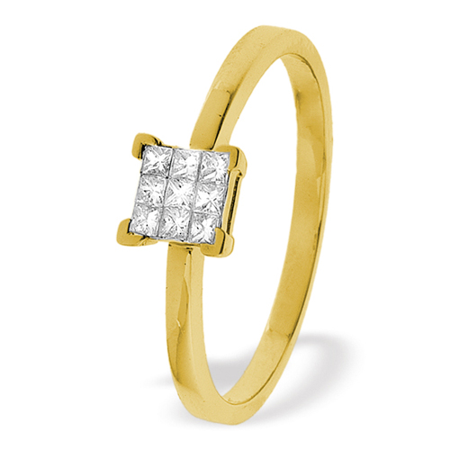 0.15 Carat Princess Cut Diamond Ring In 18 Carat Yellow Gold