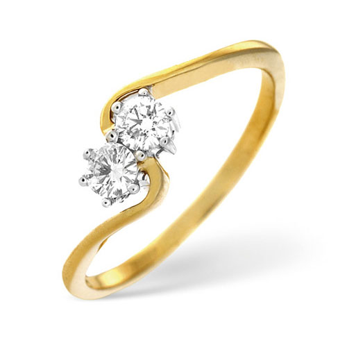 0.15 Ct Certified Diamond Crossover Ring In 18 Carat Yellow Gold- H / SI1