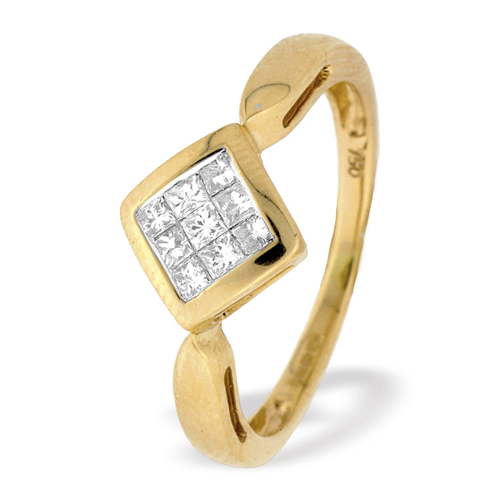 0.25 Carat Princess Cut Diamond Ring In 18 Carat Yellow Gold