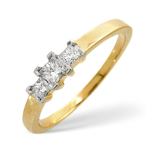 0.25 Ct Certified Diamond Trilogy Ring In 18 Carat Yellow Gold- H / SI1