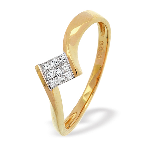 0.35 Carat Princess Cut Diamond Ring In 18 Carat Yellow Gold