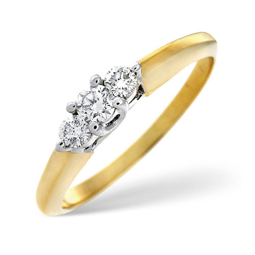 0.50 Ct Certified Diamond Trilogy Ring In 18 Carat Yellow Gold- H / SI1