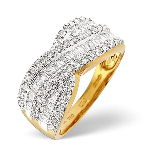 1 Ct Diamond Crossover Ring In 18 Carat Yellow Gold