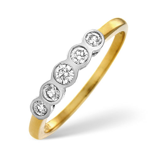 1 Ct Five Stone Certified Diamond Ring In 18 Carat Yellow Gold- H / SI1