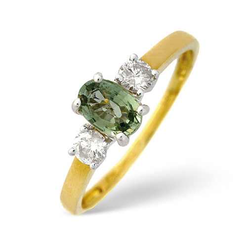 Green Sapphire and 0.20 Ct Diamond Ring In 18 Carat Yellow Gold