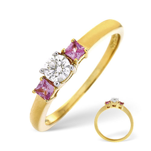 Pink Sapphire and 0.25 Carat Diamond Ring In 18 Carat Yellow Gold