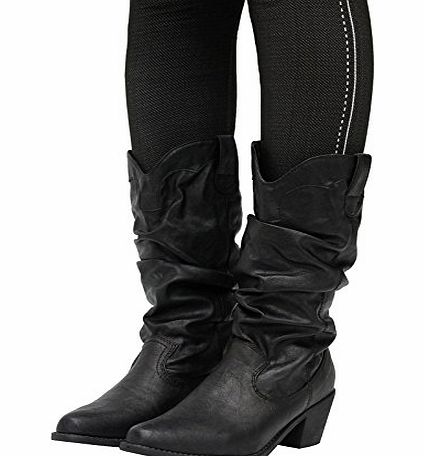 Womens Biker Riding Ladies Mid Heel Slouch Ruched Calf Cowboy Boots Shoes Size