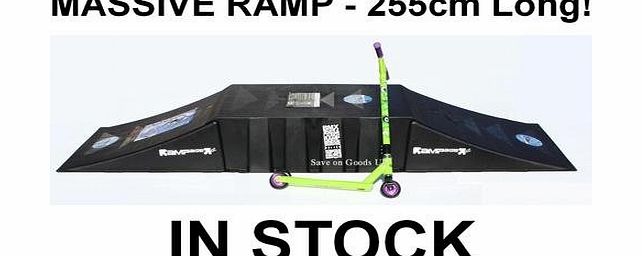 NEW large 3 piece BMX scooter skateboard double skate trick ramp amp; bridge. Kids wide stunt jump