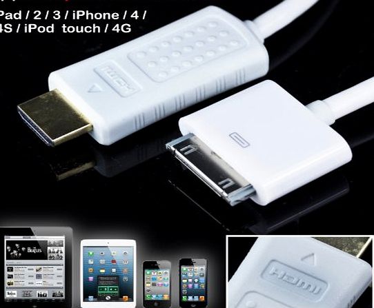 1080P 1.8m (6ft) Dock Connector 30pin to HDMI HD TV Cable Adapter for Apple iPhone 4/iPhone 4S/ iPad 2/iPad 3/iPod Touch 4G, Support iOS 6.0 above, Watch and listen to your iPhone, iPad or iPod