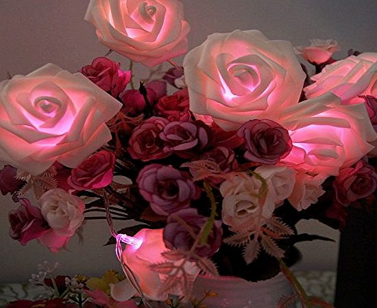 SAVFY 20 LED Operated Rose Flower Fairy String Lights for Outdoor Indoor Wedding Garden Home Party Christmas Valentines Day Decoration, Warm White