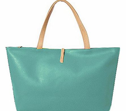 Fashion Womens Ladies Classic Faux Leather Celebrity Style Tote Designer Shopper Handbag Purses Shoulder Bag Satchels, 8 Fruit Colors Choices Available + mini Hangbag (Blue)