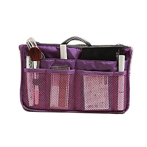 Ladies Tidy Travel Insert Handbag Cosmetic Organiser Purse Large Liner Bag Pouch (Purple)