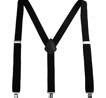 Men / Ladies Plain Work Fashion Trouser Braces Adjustable Suspenders Silver Clip Heavy Duty 25mm Wide (Black)
