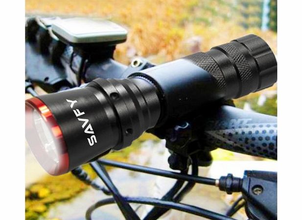 SAVFY Super Bright Bike Bicycle Front Rear Light - Best Safety Waterproof and Easy Clip On by Release Strap Design   High Power 5w Cree LED Bike Front Torch (Black Front Rear Light   Front Torch)