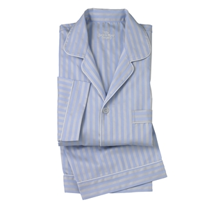 Blue Cream Satin Striped, Cotton Pyjamas