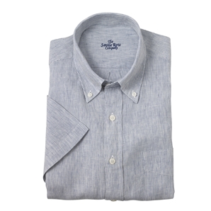 Blue Fine Striped, Short Sleeve Luxury, Linen Casual Shirt