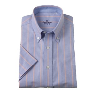 Savile Row Blue Red Striped, Short-Sleeve, Button Down Oxford Shirt