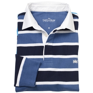 Savile Row Blue White Navy Stripe Rugby Shirt
