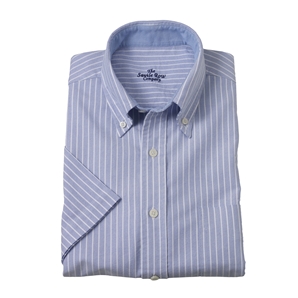 Blue White Striped, Short-Sleeve, Button Down Oxford Shirt