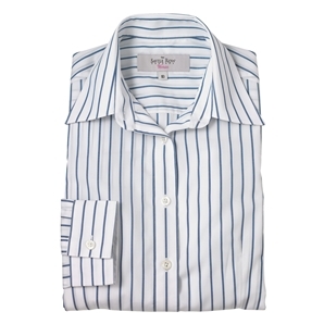 Blue White Striped Women` Cotton Shirt