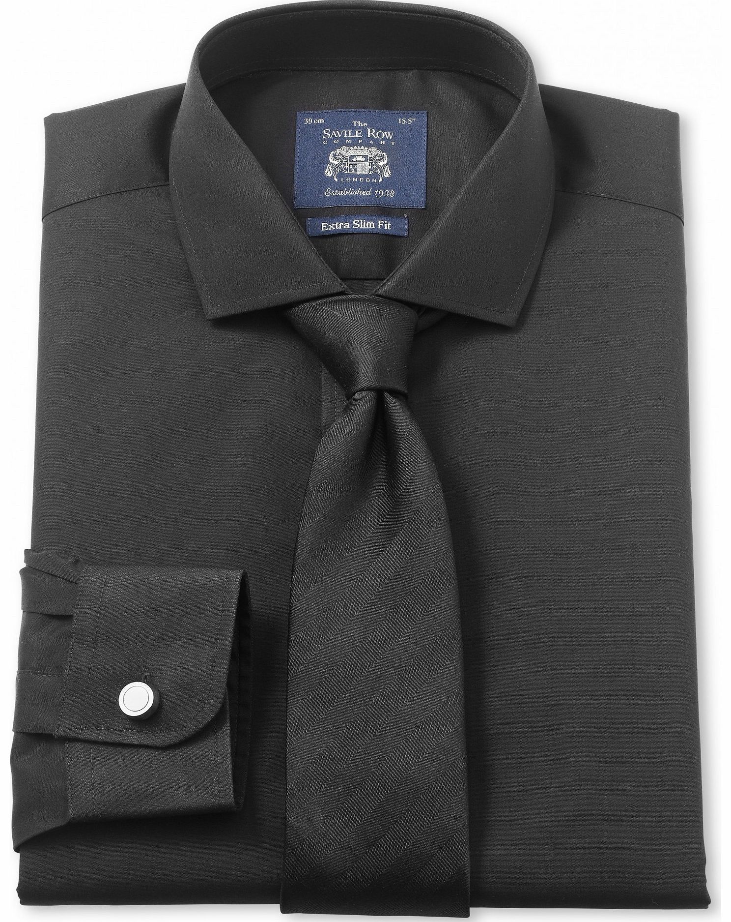 Savile Row Company Black Poplin Extra Slim Fit Shirt 14 1/2``