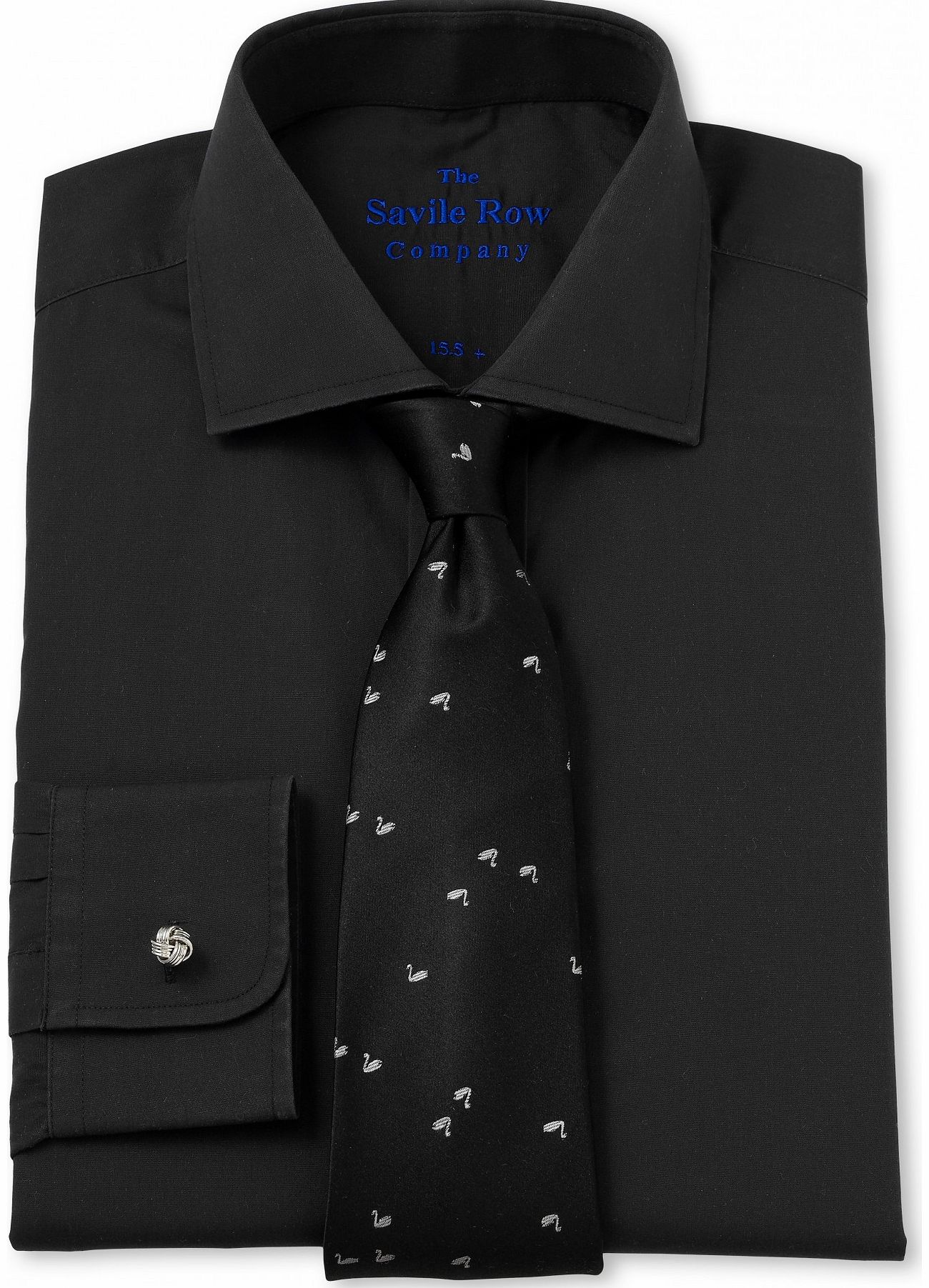 Savile Row Company Black Poplin Slim Fit Shirt 15`` Lengthened Double