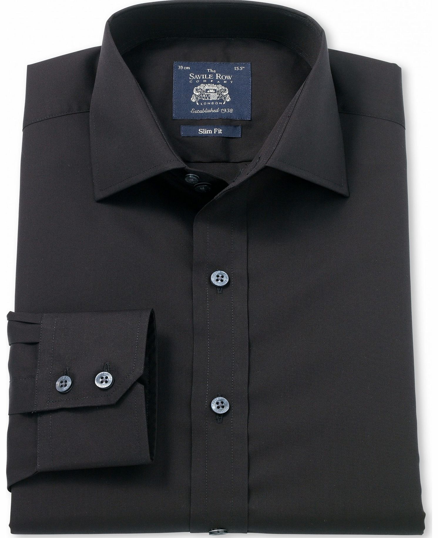 Savile Row Company Black Poplin Slim Fit Shirt 15`` Single Standard